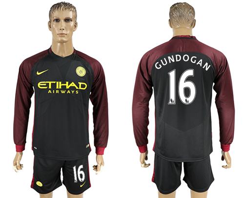 Manchester City #16 Gundogan Away Long Sleeves Soccer Club Jersey